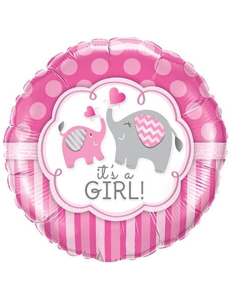 Globo Its a Girl Elephants - Redondo 45cm Foil Poliamida - Q45106