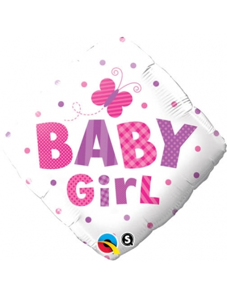 Globo Baby Girl Dots and Butterfly Diamante 45cm Foil Poliamida Q14659
