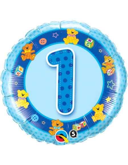 Globo Age 1 Blue Teddies - Redondo 45cm Foil Poliamida - Q26277