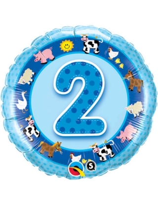 Globo Age 2 Blue Farm Animals - Redondo 45cm Foil Poliamida - Q26285