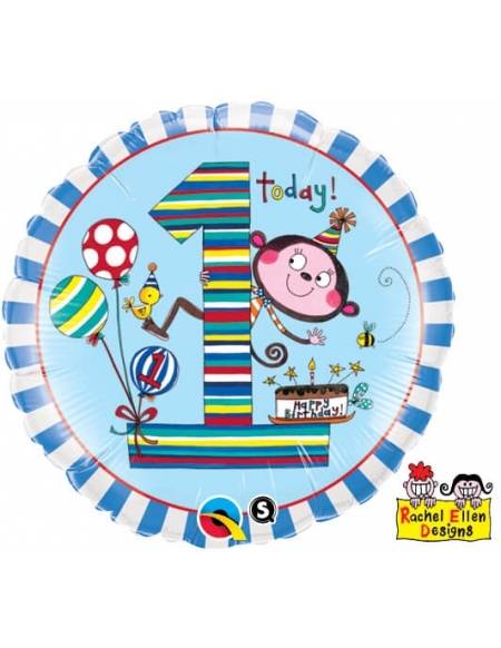 Globo Age 1 Monkey Stripes - Redondo 45cm Foil Poliamida - Q22979