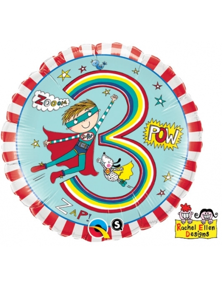 Globo Age 3 Super Hero Stripes - Redondo 45cm Foil Poliamida - Q23848