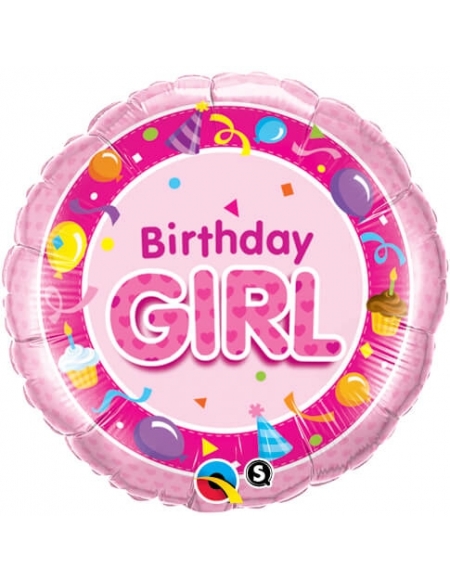 Globo Birthday Girl Pink - Redondo 45cm Foil Poliamida - Q26273