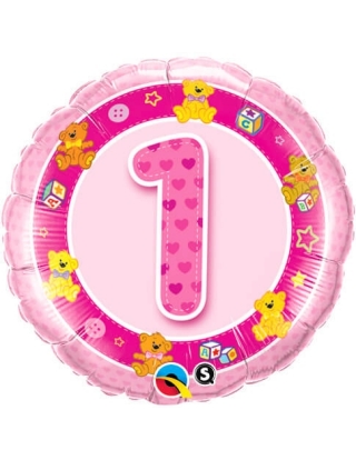 Globo Age 1 Pink Teddies - Redondo 45cm Foil Poliamida - Q26281