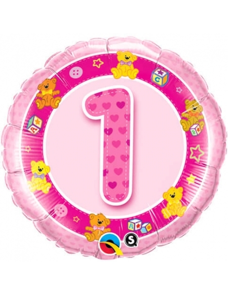 Globo Age 1 Pink Teddies - Redondo 45cm Foil Poliamida - Q26281