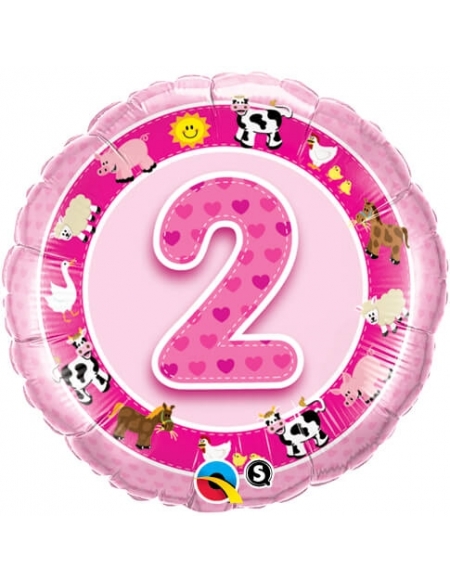 Globo Age 2 Pink Farm Animals - Redondo 45cm Foil Poliamida - Q26289