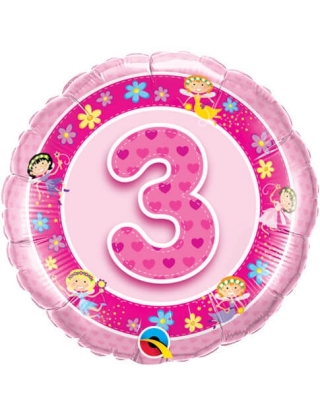 Globo Age 3 Pink Fairies - Redondo 45cm Foil Poliamida - Q26297