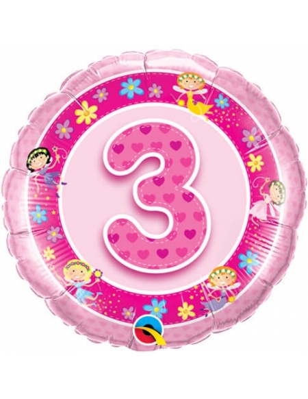 Globo Age 3 Pink Fairies - Redondo 45cm Foil Poliamida - Q26297