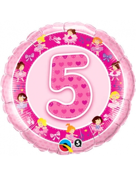 Globo Age 5 Pink Ballerinas - Redondo 45cm Foil Poliamida - Q26315
