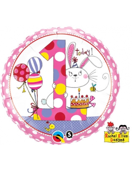 Globo Age 1 Bunny Polka Dots - Redondo 45cm Foil Poliamida - Q22615
