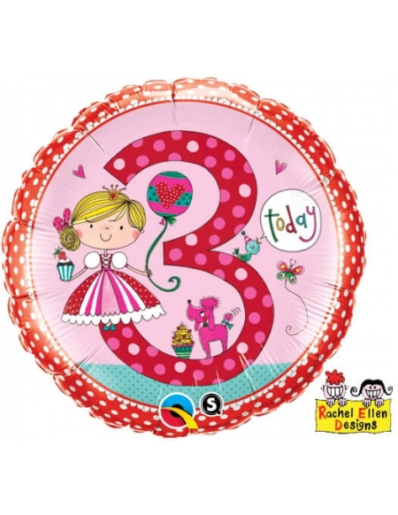 Globo Age 3 Princess Polka Dots - Redondo 45cm Foil Poliamida - Q23475