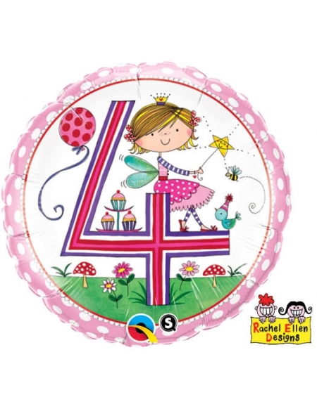 Globo Age 4 Fairy Polka Dots - Redondo 45cm Foil Poliamida - Q23913