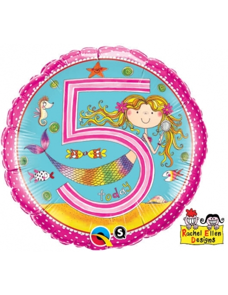 Globo Age 5 Mermaid Polka Dots - Redondo 45cm Foil Poliamida - Q24146