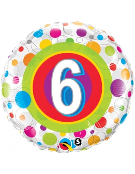 Globo Age 6 Colorful Dots - Redondo 45cm Foil Poliamida - Q41104