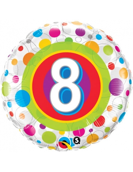 Globo Age 8 Colorful Dots - Redondo 45cm Foil Poliamida - Q41112