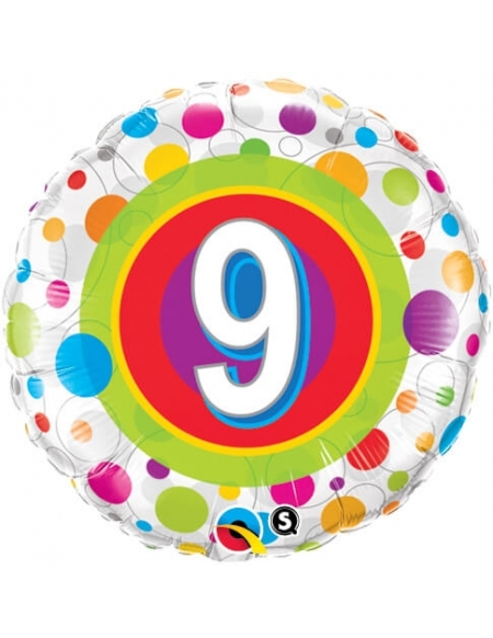 Globo Age 9 Colorful Dots - Redondo 45cm Foil Poliamida - Q41116