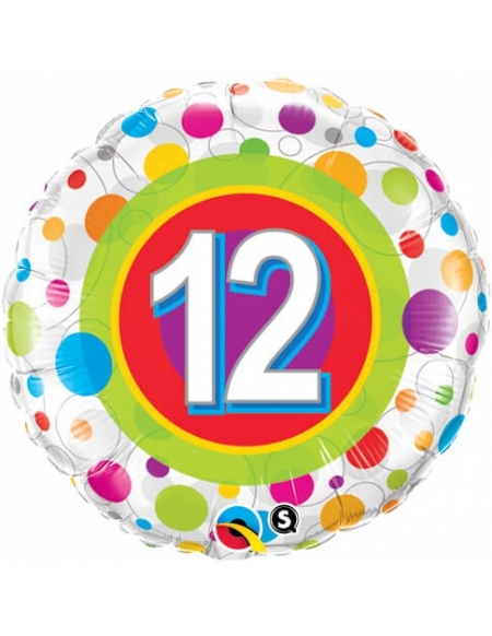 Globo Age 12 Colorful Dots - Redondo 45cm Foil Poliamida - Q41128