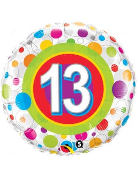 Globo Age 13 Colorful Dots - Redondo 45cm Foil Poliamida - Q41132