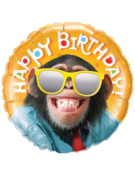 Globo Birthday Smilin Chimp - Redondo 45cm Foil Poliamida - Q25496