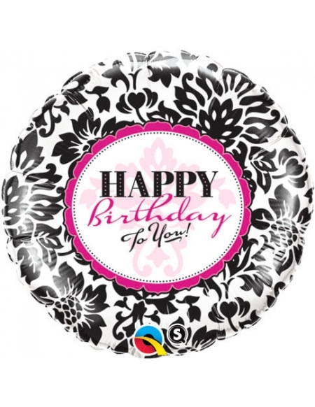Globo Birthday Elegant Damask - Redondo 45cm Foil Poliamida - Q30986