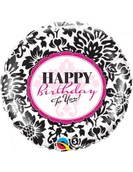 Globo Birthday Elegant Damask - Redondo 45cm Foil Poliamida - Q30986