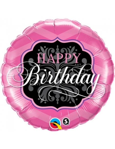 Globo Birthday Pink And Black - Redondo 45cm Foil Poliamida - Q16702