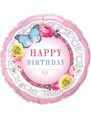 Globo Birthday Butterfly And Roses Redondo 45cm Foil Poliamida Q45368