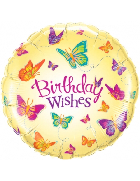 Globo Birthday Wishes Butterflies Redondo 45cm Foil Poliamida Q30881