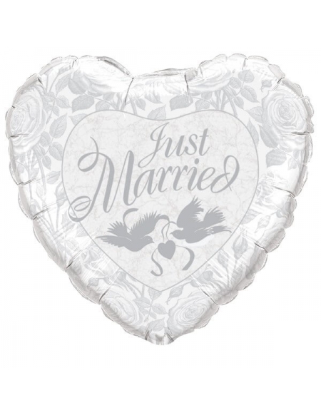 Globo Just Married Pearl White and Silver Corazon 91cm Q82425