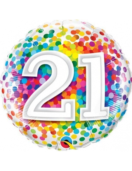Globo 21 Rainbow Confetti Redondo 45cm