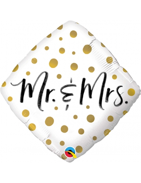 Globo Mr and Mrs Gold Dots Cuadrado 45cm