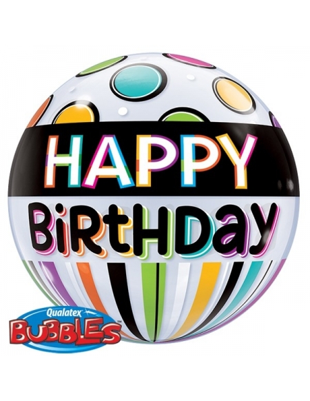 Globo Birthday Black Band and Dots - Bubble Burbuja 55cm - Q25720