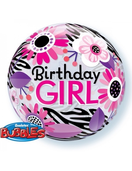 Globo Birthday Girl Floral Zebra Stripes Bubble Burbuja 55cm Q13738