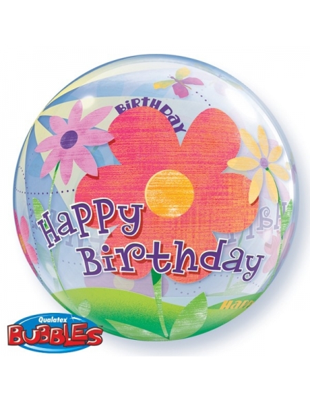 Globo Birthday Funky Flowers - Bubble Burbuja 55cm - Q68650