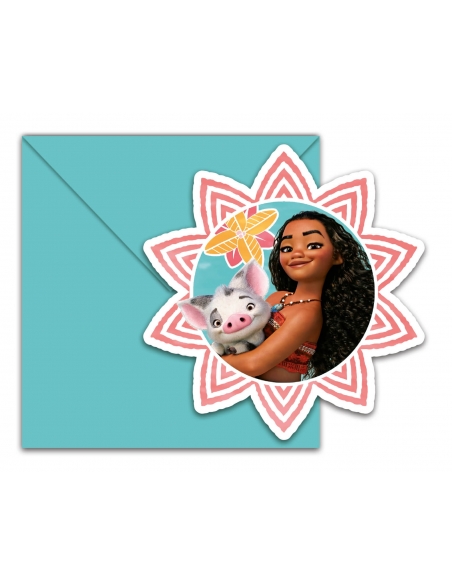 Invitaciones Vaiana con Sobre para Fiestas y Cumpleaños