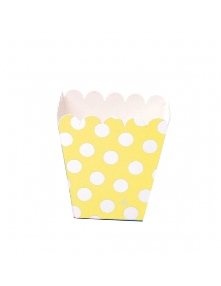 Cajita Pop Baja Lunares Amarillo 6x6x6cm para Fiestas y Cumpleaños