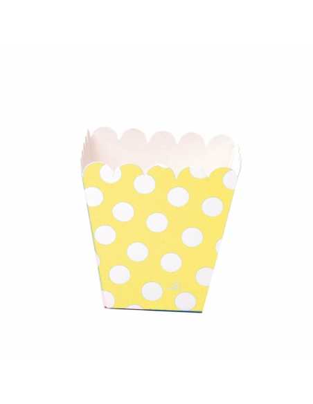 Cajita Pop Baja Lunares Amarillo 6x6x6cm para Fiestas y Cumpleaños