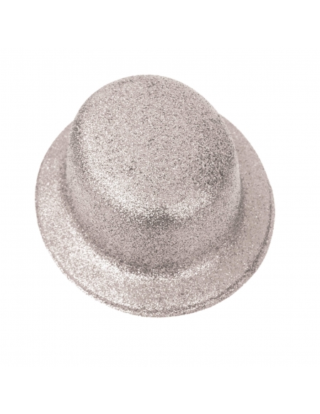 Sombrero Bombin Escarchado Plata para Fiestas y Cumpleaños