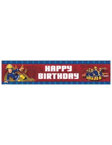 Banner Holografico Sam el Bombero HBD de 270x20cm para Cumpleaños