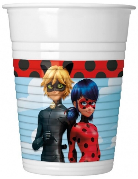 Vasos de Plastico Ladybug y Cat Noir de 200ml 8 UDS