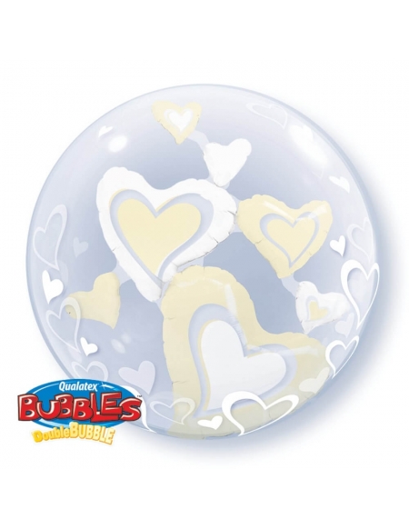 Globo White And Ivory Floating Hearts Doble Bubble Burbuja 60cm Q29489
