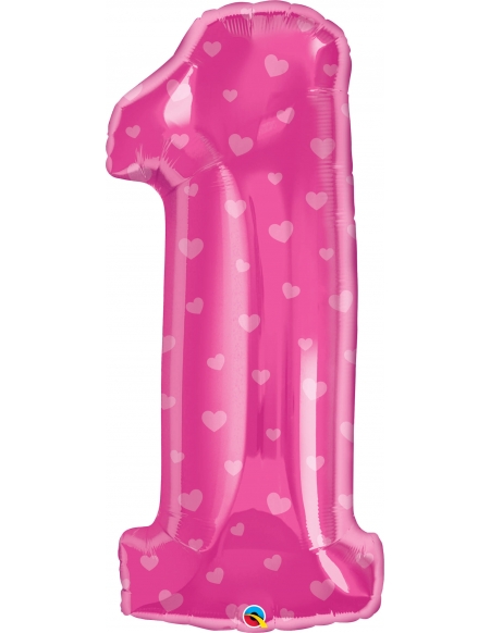 Globo Number One Pink Hearts - Forma 95cm Foil Poliamida - Q16480