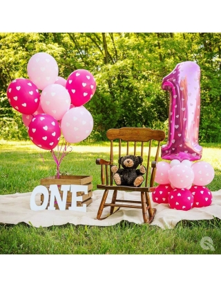 Globo Number One Pink Hearts - Forma 95cm Foil Poliamida - Q16480 2