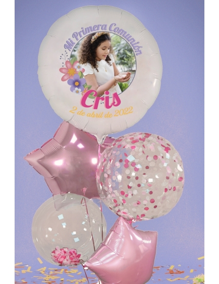 Ramo de globos Mi primera comunión personalizado con foto