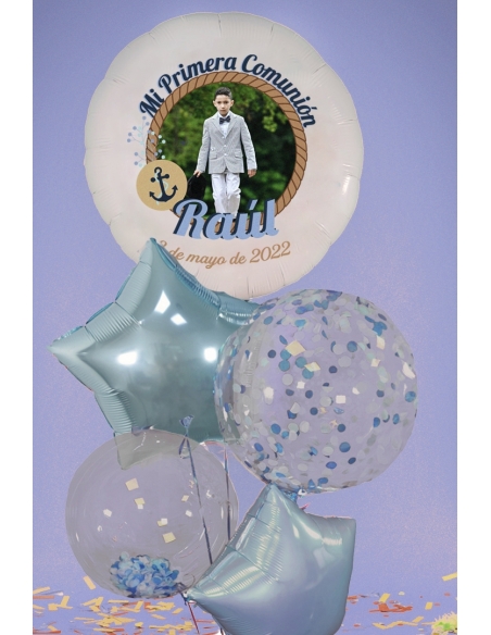Ramo de globos Mi primera comunión personalizado con foto