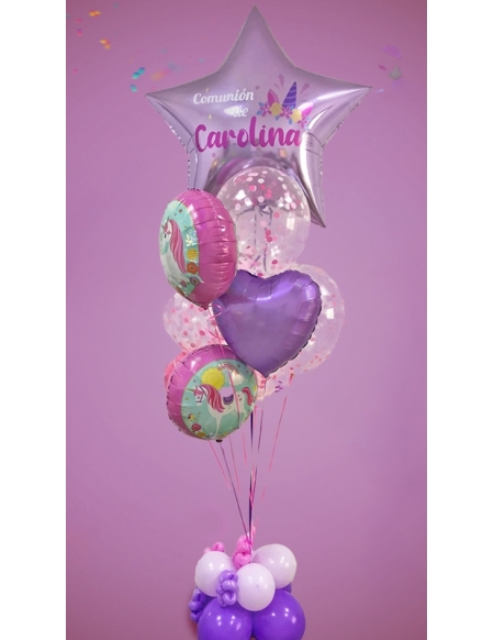 Ramo de globos Unicornios primera comunión personalizado