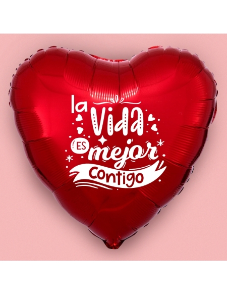 Globo corazón rojo La vida es mejor contigo 78cm