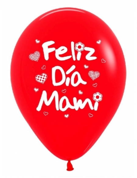 Globo Feliz Dia Mami Surtido Blanco y Rojo 30cm Bolsa de 12 UDS