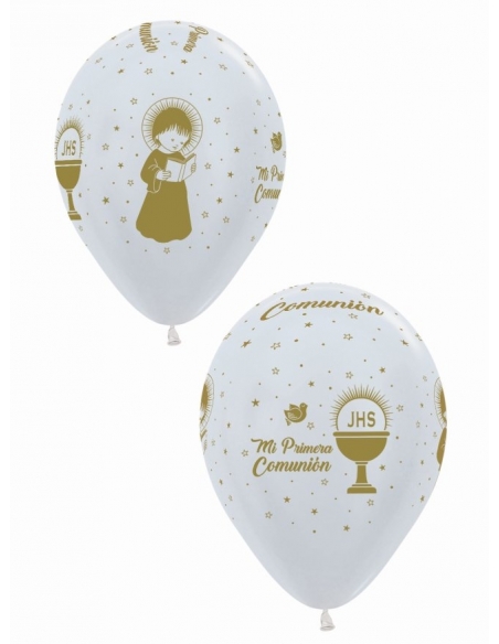 Globo Mi Primera Comunion Perla Tinta Dorada 30cm Bolsa de 12 UDS