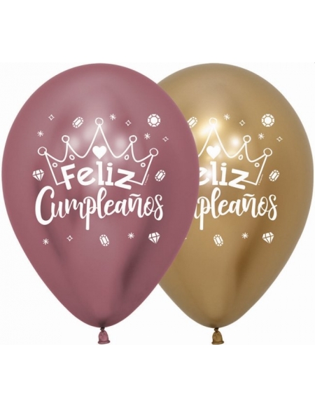 Globo Feliz Cumpleaños Coronas Reflex Surtido 30cm Bolsa de 12 UDS